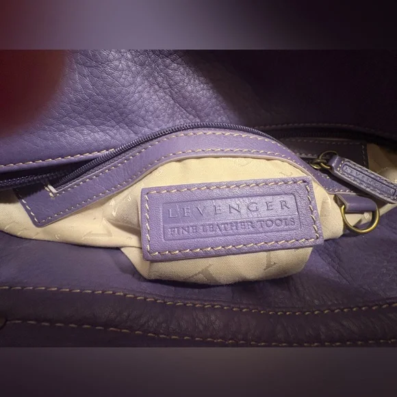 LEVENGER ST. TROPEZ DOUBLE POCKETS TWO WAY CROSSBODY BLUEish/  purple Tote EUC - Picture 6 of 14